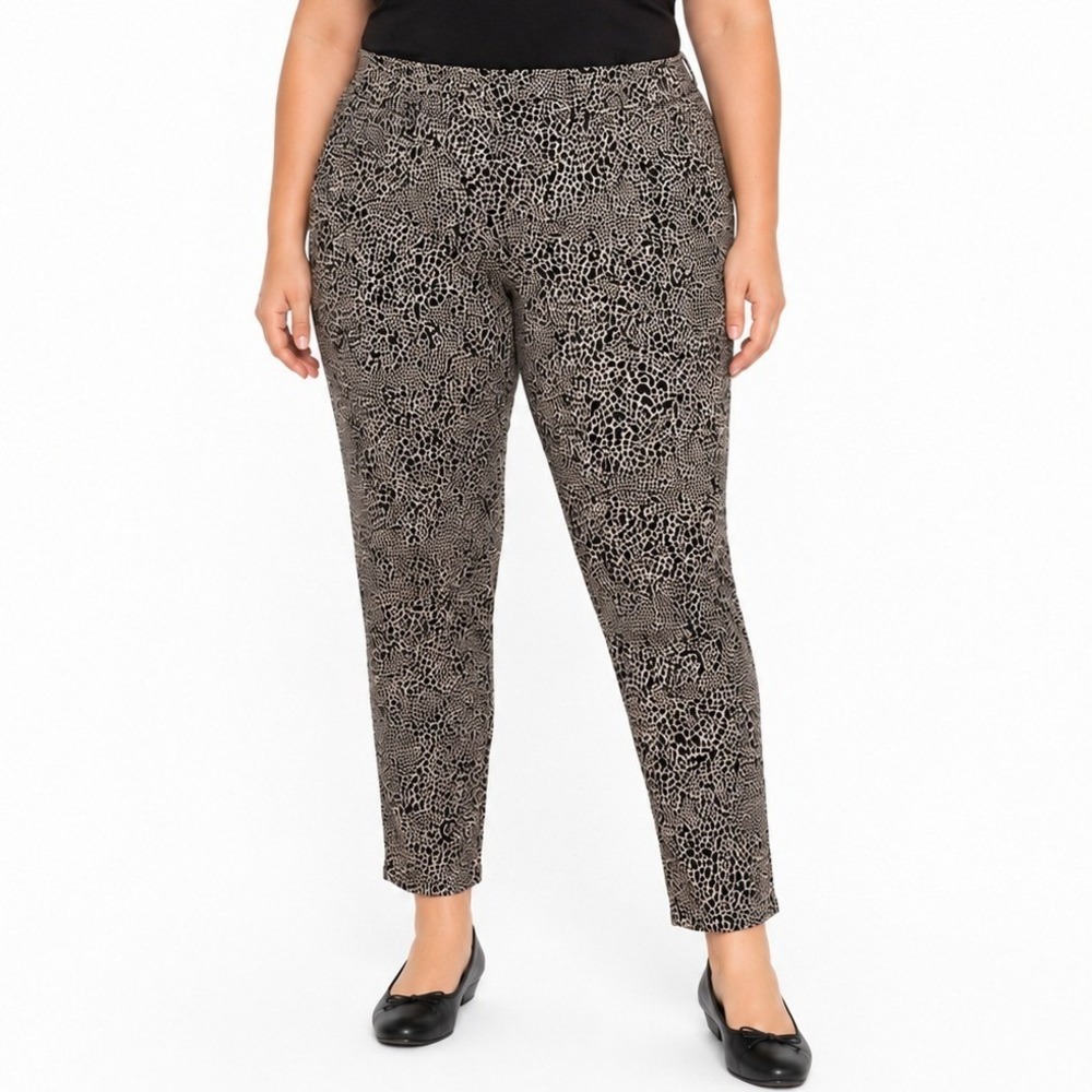 Spanx Leopard Print Jean-Ish Women XL Tan Black Slimming High Rise Ankle Pants